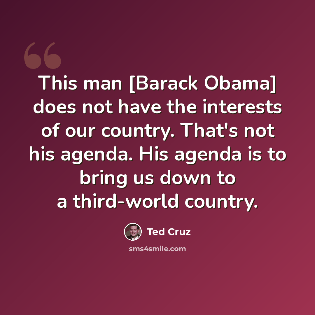 “This man [Barack Obama] does not have the interests of our country. That's not his agenda. His agenda is to bring us down to a third-world country.” quote by Ted Cruz