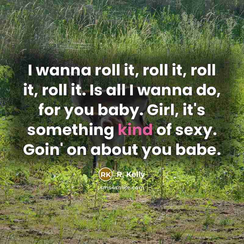 “I wanna roll it, roll it, roll it, roll it. Is all I wanna do, for you baby. Girl, it's something kind of sexy. Goin' on about you babe.” quote by R. Kelly