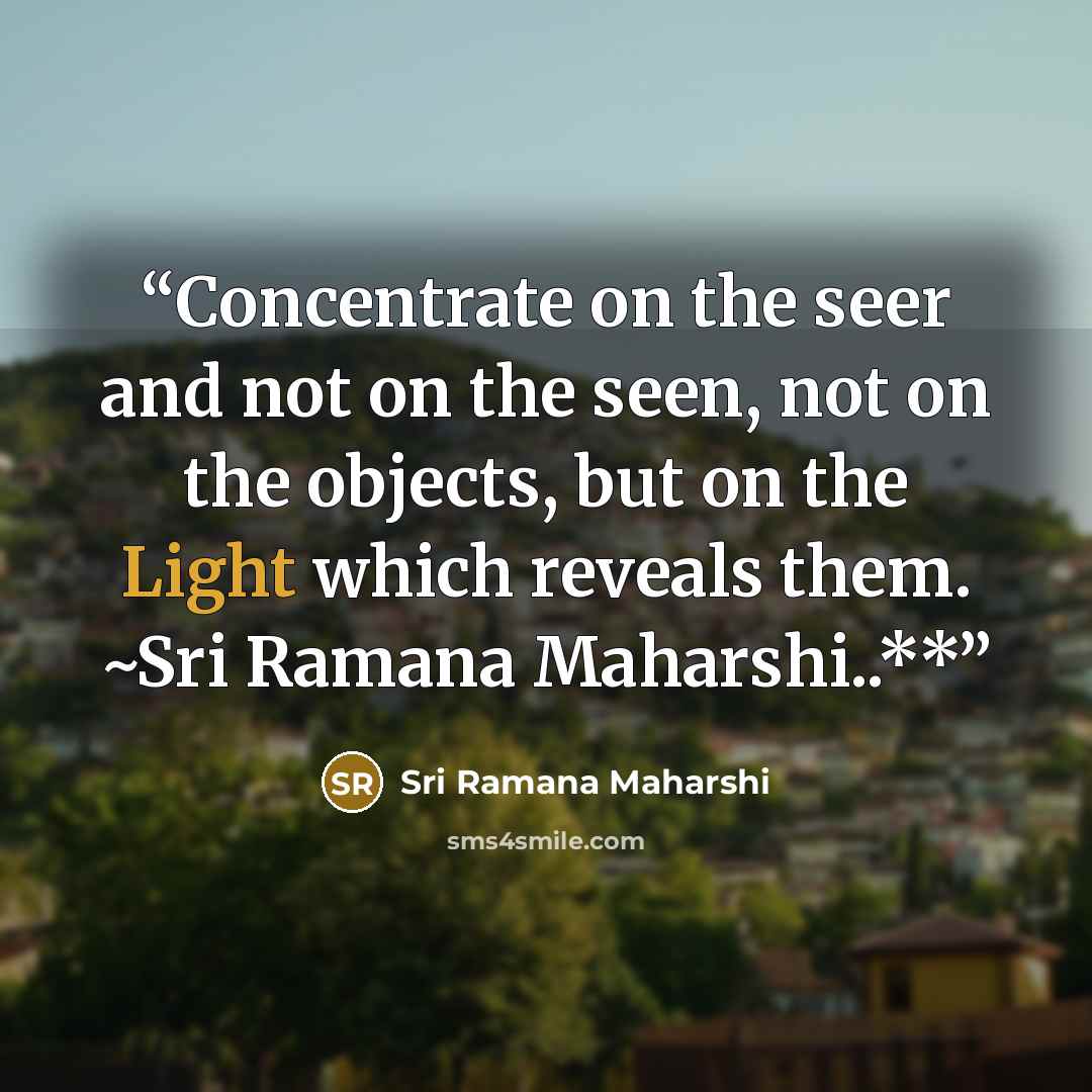 “Concentrate on the seer and not on the seen, not on the objects, but on the Light which reveals them. ~Sri Ramana Maharshi..*﻿*” quote by Sri Ramana Maharshi