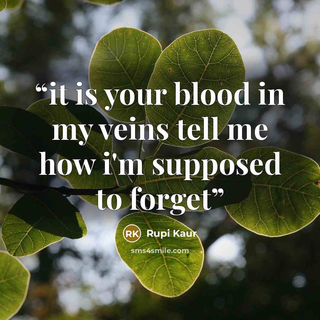 “it is your blood in my veins tell me how i'm supposed to forget” quote by Rupi Kaur