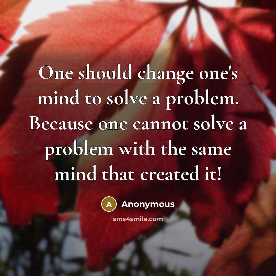 “One should change one's mind to solve a problem. Because one cannot solve a problem with the same mind that created it!” quote by Anonymous