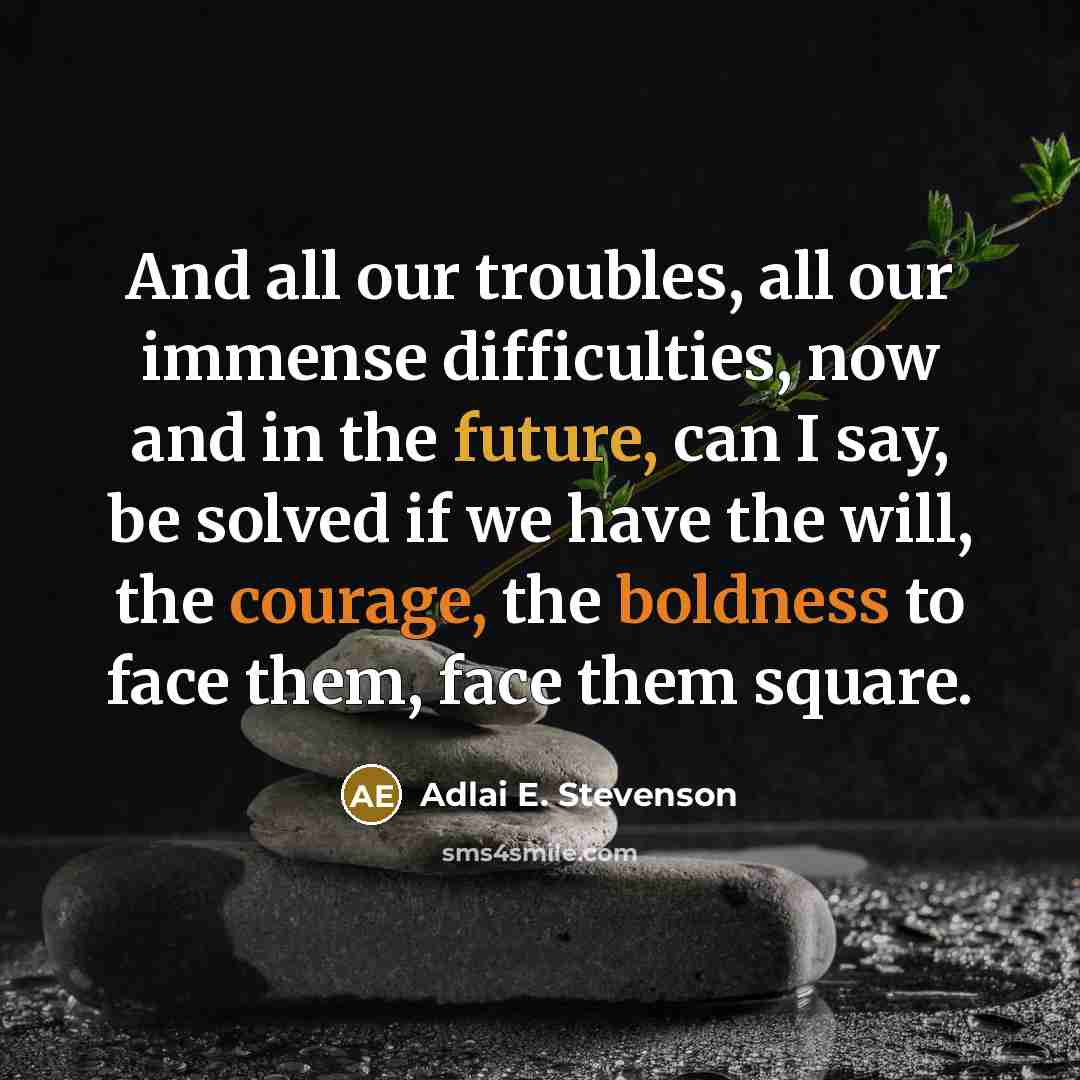 “And all our troubles, all our immense difficulties, now and in the future, can I say, be solved if we have the will, the courage, the boldness to face them, face them square.” quote by Adlai E. Stevenson