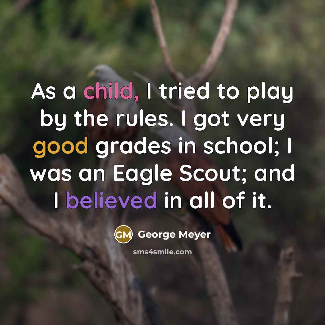 “As a child, I tried to play by the rules. I got very good grades in school; I was an Eagle Scout; and I believed in all of it.” quote by George Meyer