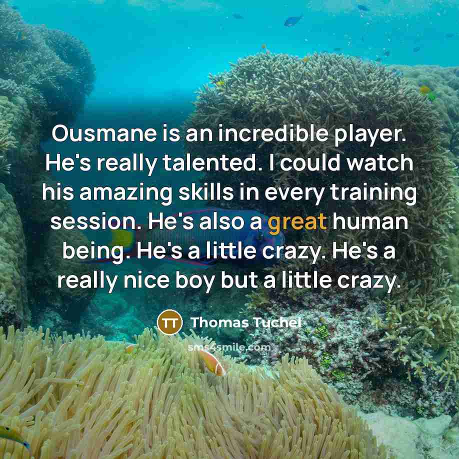“Ousmane is an incredible player. He's really talented. I could watch his amazing skills in every training session. He's also a great human being. He's a little crazy. He's a really nice boy but a little crazy.” quote by Thomas Tuchel