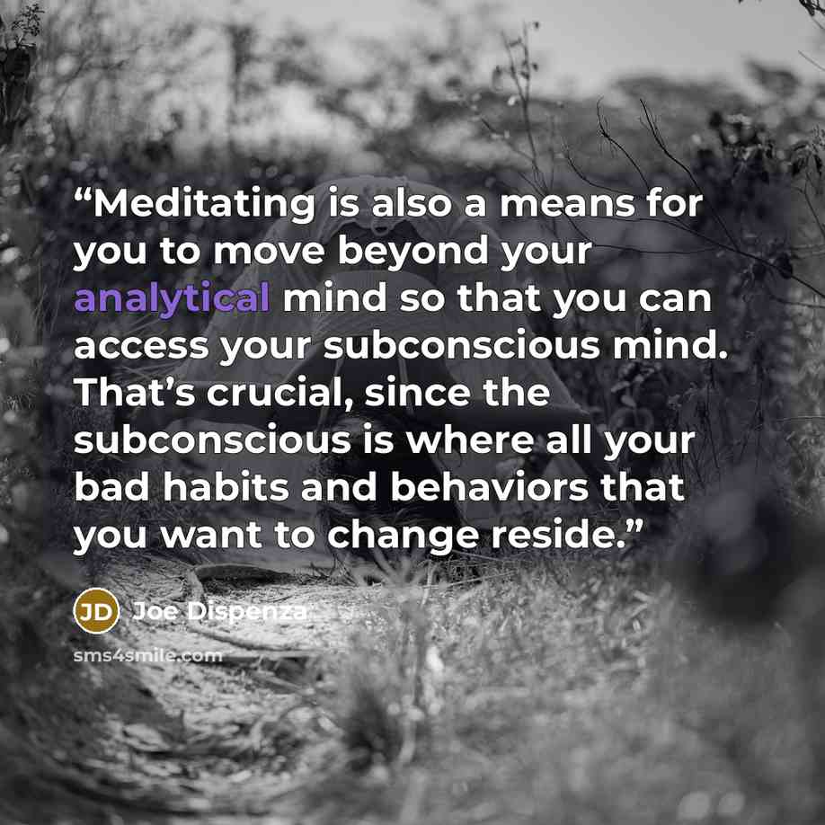 “Meditating is also a means for you to move beyond your analytical mind so that you can access your subconscious mind. That’s crucial, since the subconscious is where all your bad habits and behaviors that you want to change reside.” quote by Joe Dispenza