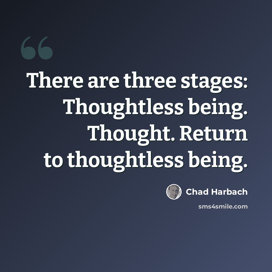 “There are three stages: Thoughtless being. Thought. Return to thoughtless being.” quote by Chad Harbach