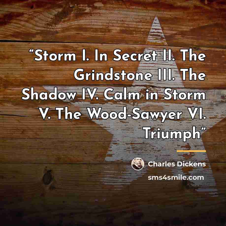 “Storm I. In Secret II. The Grindstone III. The Shadow IV. Calm in Storm V. The Wood-Sawyer VI. Triumph” quote by Charles Dickens