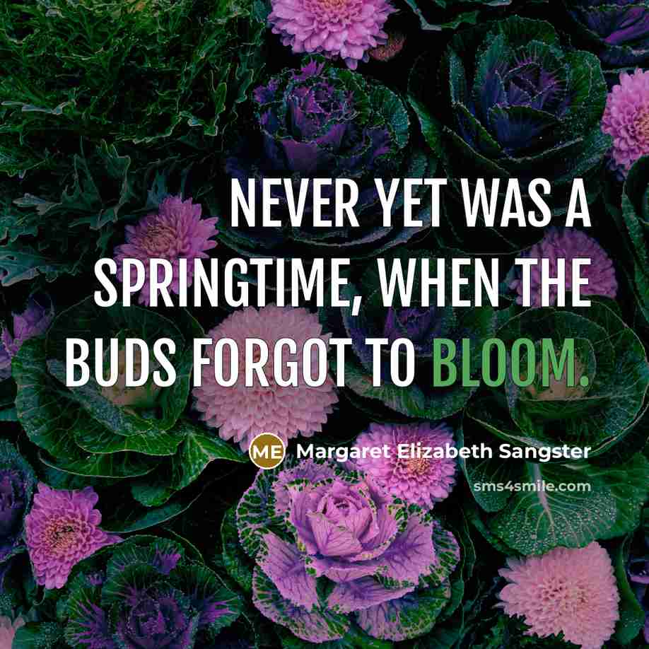 “Never yet was a springtime, when the buds forgot to bloom.” quote by Margaret Elizabeth Sangster