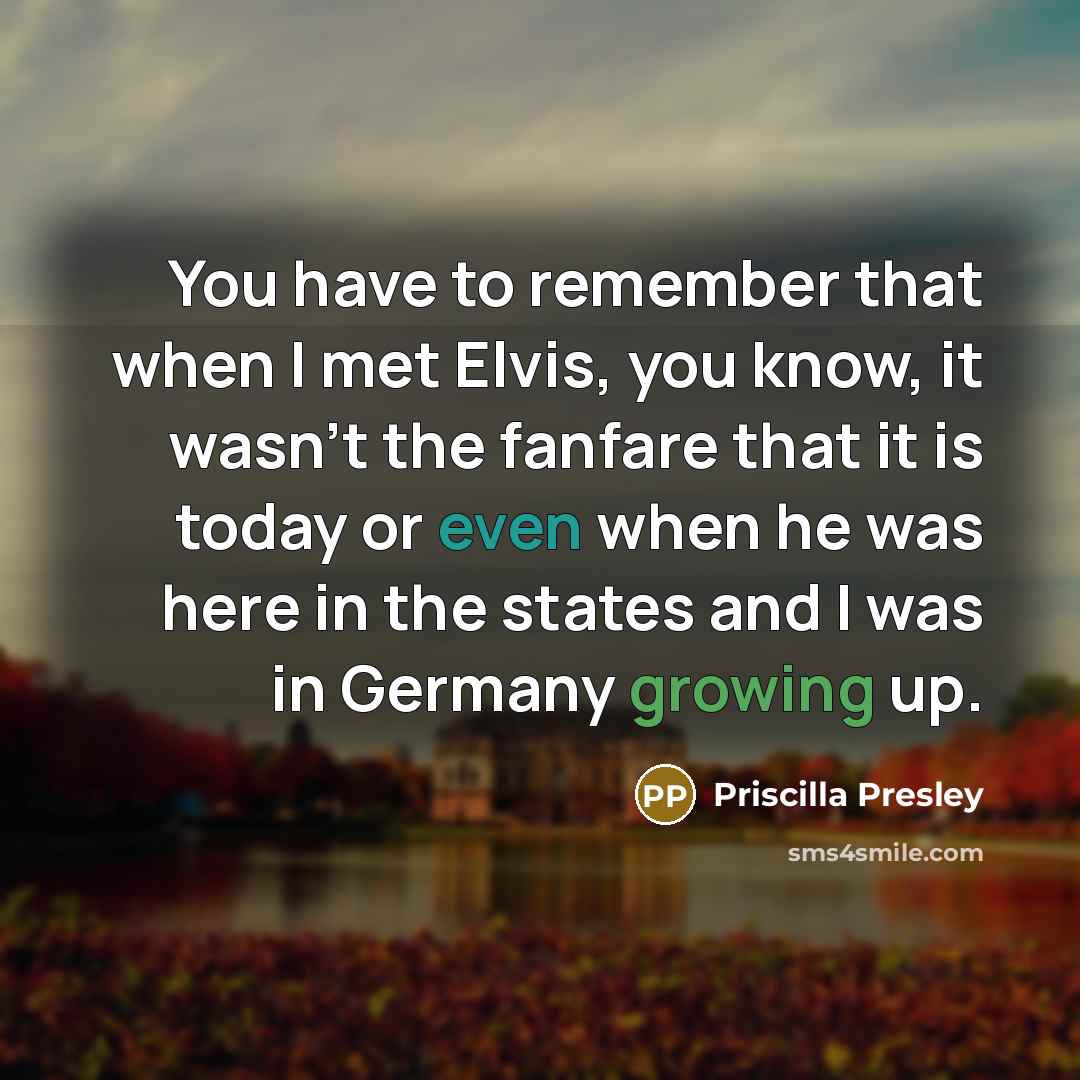 “You have to remember that when I met Elvis, you know, it wasn't the fanfare that it is today or even when he was here in the states and I was in Germany growing up.” quote by Priscilla Presley