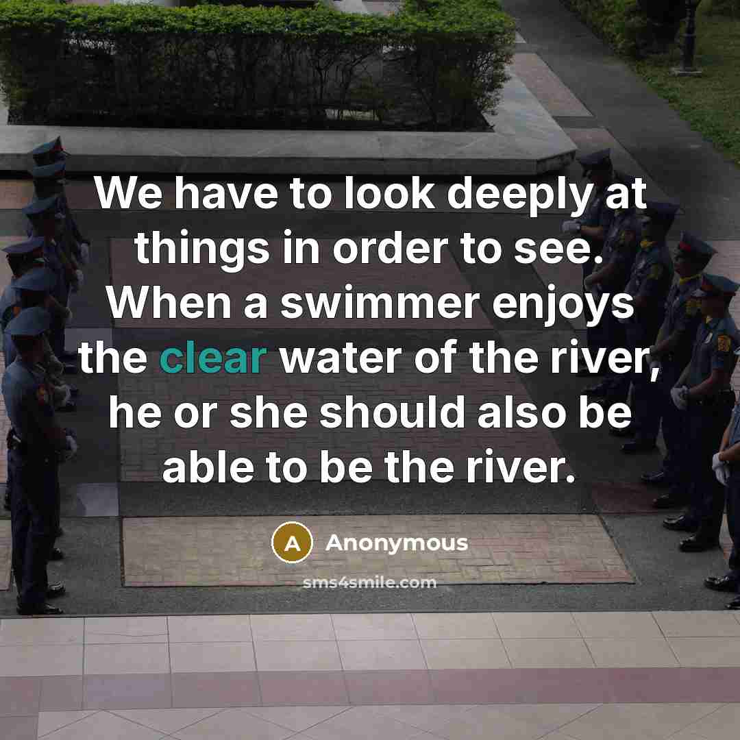 “We have to look deeply at things in order to see. When a swimmer enjoys the clear water of the river, he or she should also be able to be the river.” quote by Anonymous