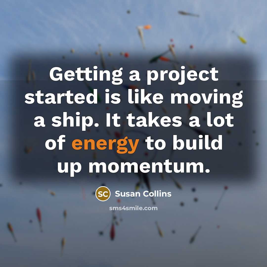 “Getting a project started is like moving a ship. It takes a lot of energy to build up momentum.” quote by Susan Collins