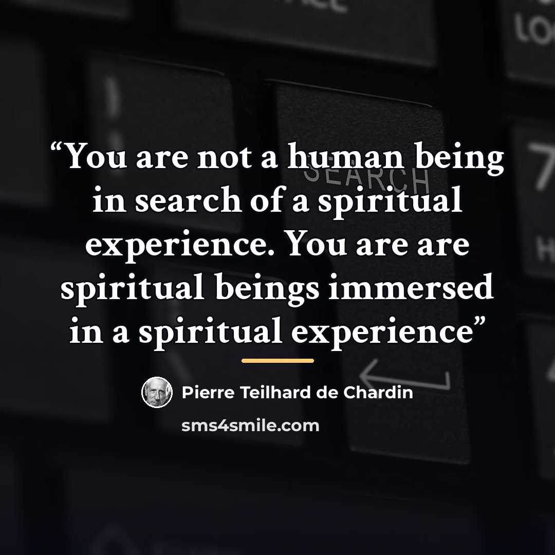 “You are not a human being in search of a spiritual experience. You are are spiritual beings immersed in a spiritual experience” quote by Pierre Teilhard de Chardin