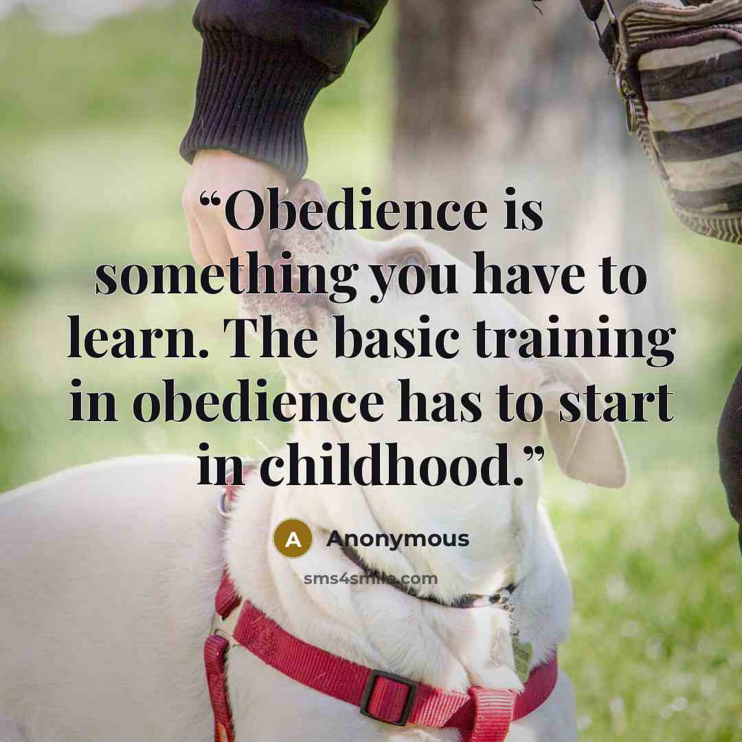 “Obedience is something you have to learn. The basic training in obedience has to start in childhood.” quote by Anonymous