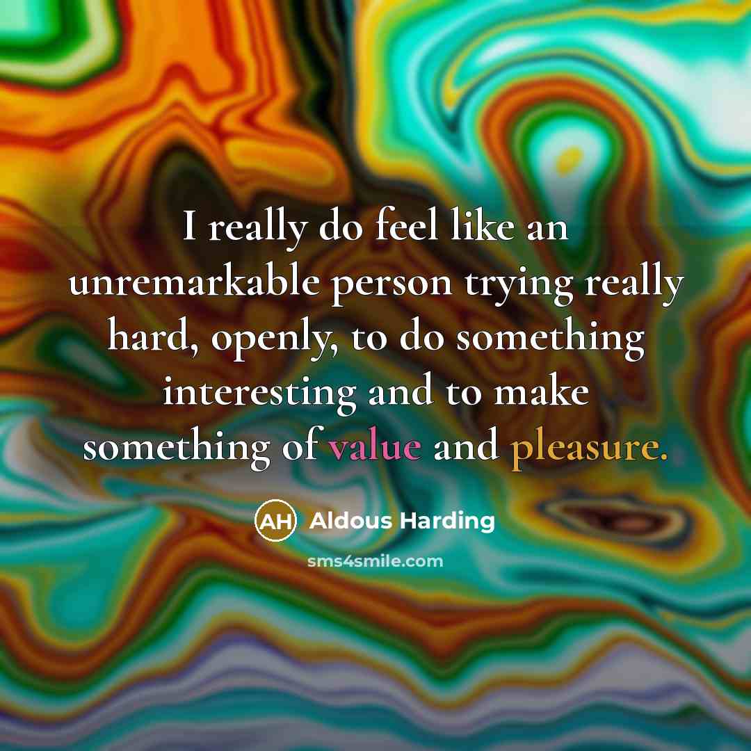“I really do feel like an unremarkable person trying really hard, openly, to do something interesting and to make something of value and pleasure.” quote by Aldous Harding