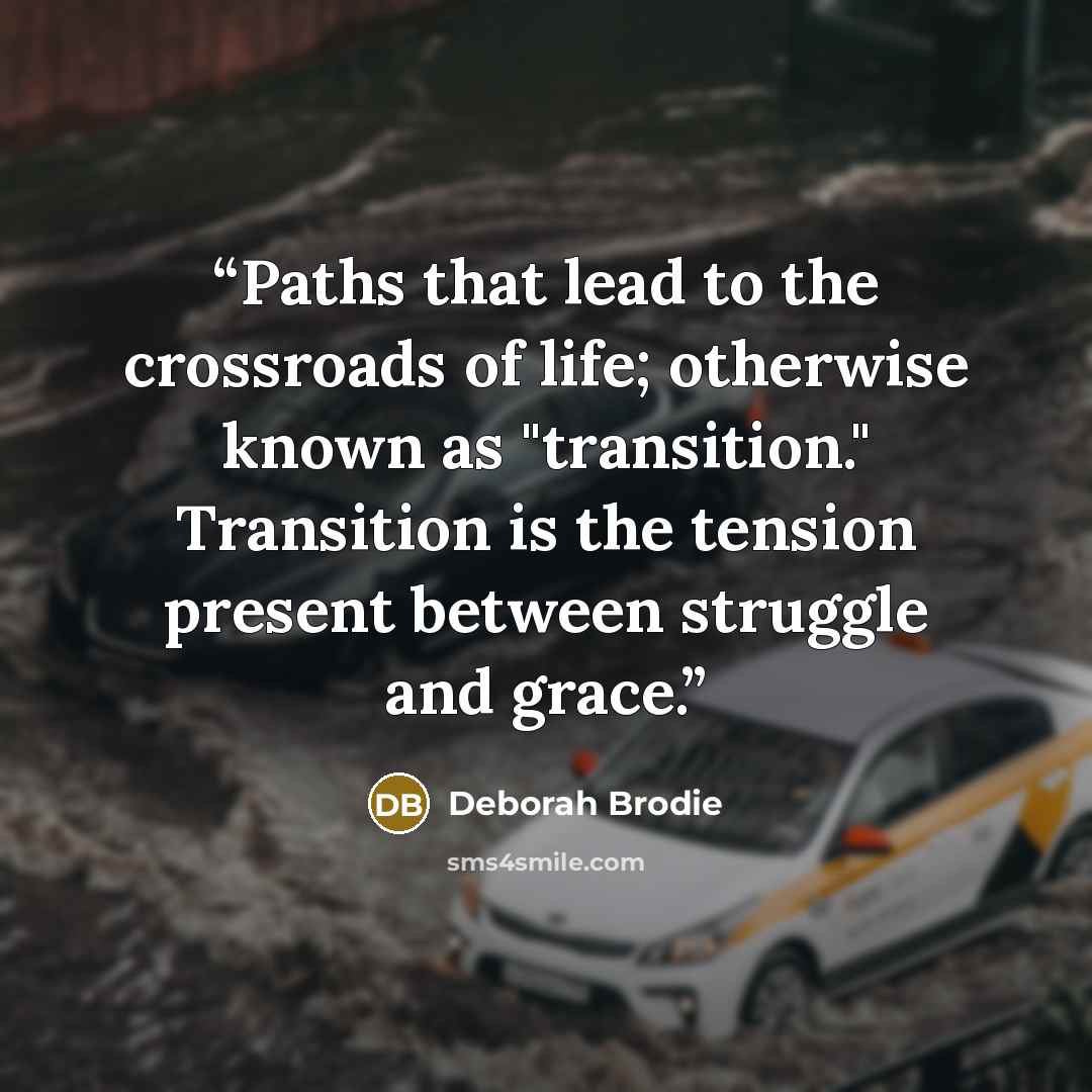 “Paths that lead to the crossroads of life; otherwise known as "transition." Transition is the tension present between struggle and grace.” quote by Deborah Brodie
