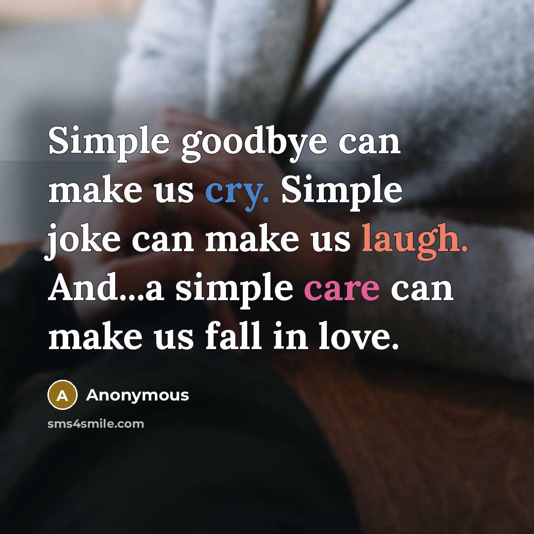 “Simple goodbye can make us cry. Simple joke can make us laugh. And...a simple care can make us fall in love.” quote by Anonymous