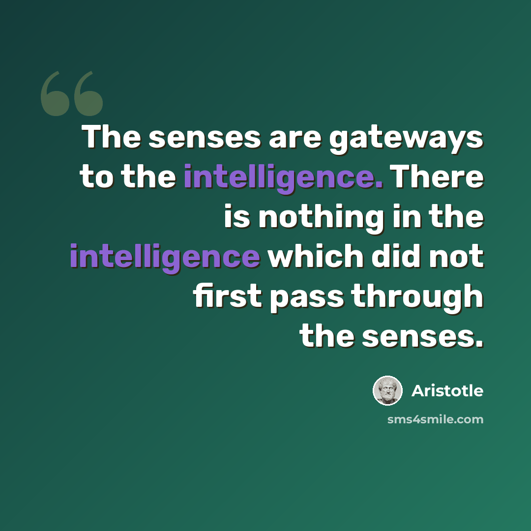 “The senses are gateways to the intelligence. There is nothing in the intelligence which did not first pass through the senses.” quote by Aristotle