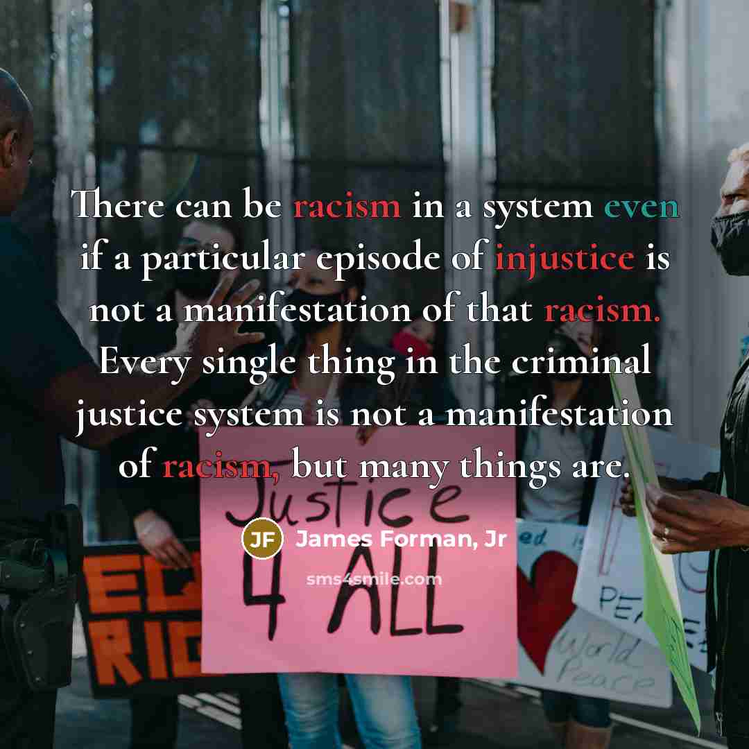 “There can be racism in a system even if a particular episode of injustice is not a manifestation of that racism. Every single thing in the criminal justice system is not a manifestation of racism, but many things are.” quote by James Forman, Jr