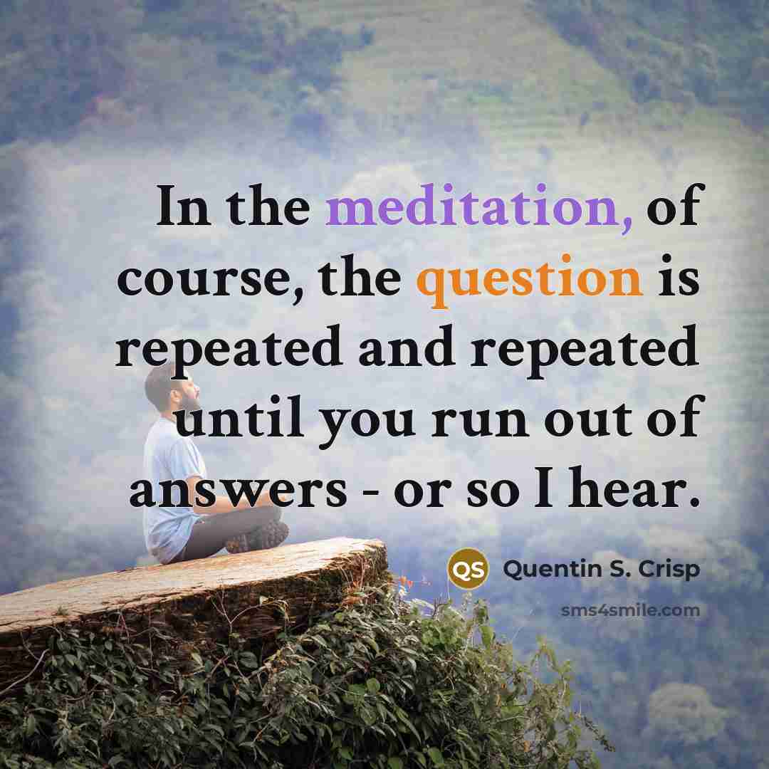 “In the meditation, of course, the question is repeated and repeated until you run out of answers - or so I hear.” quote by Quentin S. Crisp