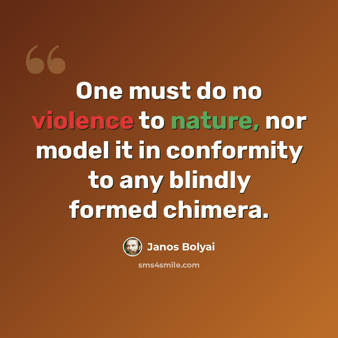 “One must do no violence to nature, nor model it in conformity to any blindly formed chimera.” quote by Janos Bolyai