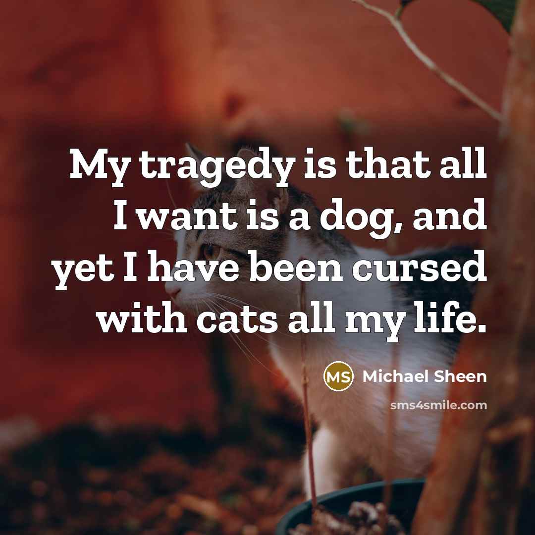 “My tragedy is that all I want is a dog, and yet I have been cursed with cats all my life.” quote by Michael Sheen