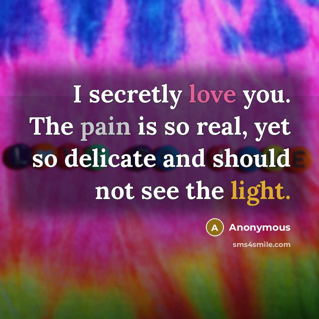 “I secretly love you. The pain is so real, yet so delicate and should not see the light.” quote by Anonymous