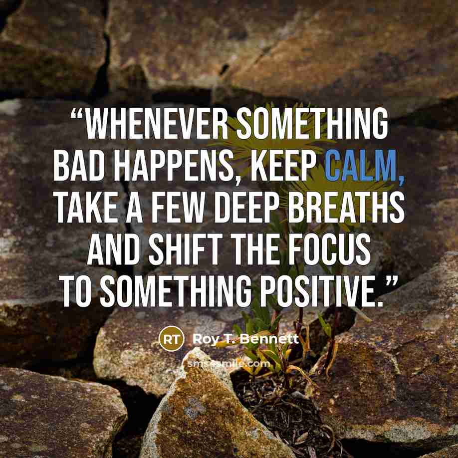 “Whenever something bad happens, keep calm, take a few deep breaths and shift the focus to something positive.” quote by Roy T. Bennett