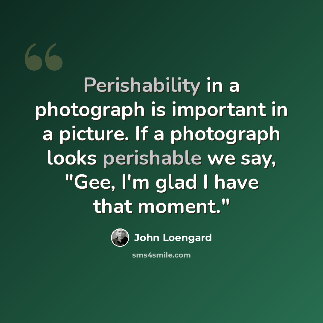 “Perishability in a photograph is important in a picture. If a photograph looks perishable we say, "Gee, I'm glad I have that moment."” quote by John Loengard