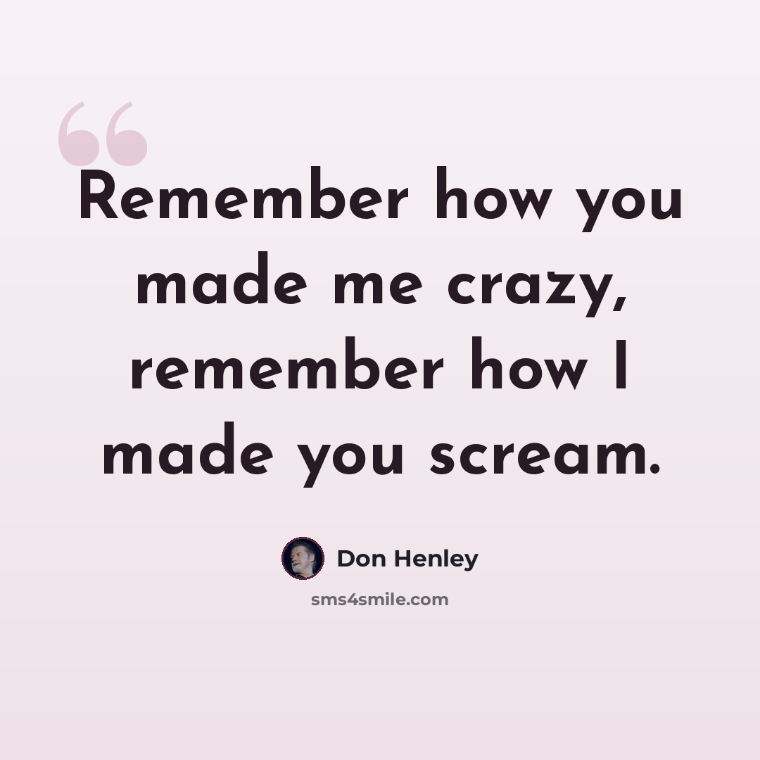 “Remember how you made me crazy, remember how I made you scream.” quote by Don Henley