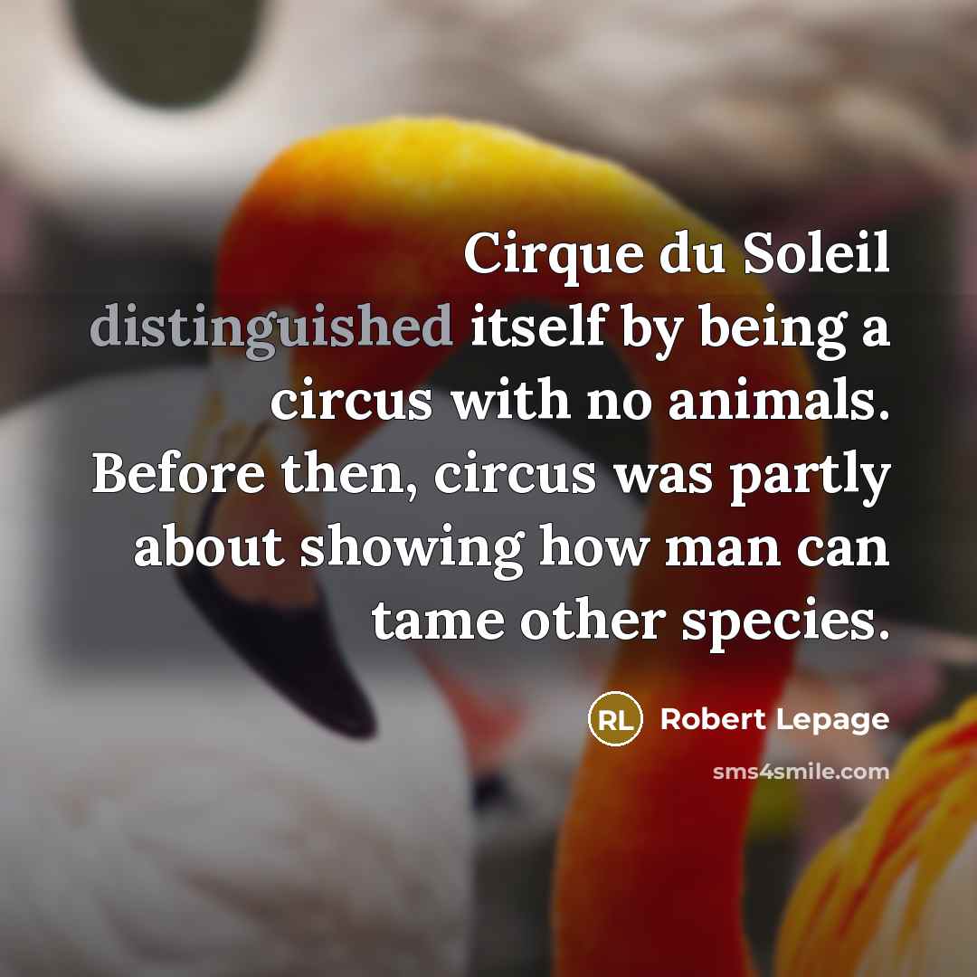 “Cirque du Soleil distinguished itself by being a circus with no animals. Before then, circus was partly about showing how man can tame other species.” quote by Robert Lepage