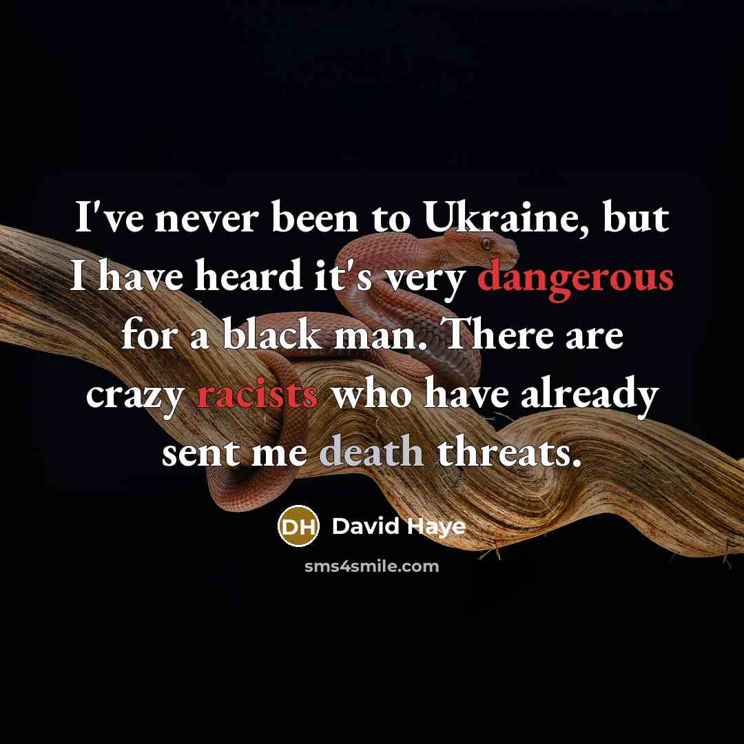 “I've never been to Ukraine, but I have heard it's very dangerous for a black man. There are crazy racists who have already sent me death threats.” quote by David Haye