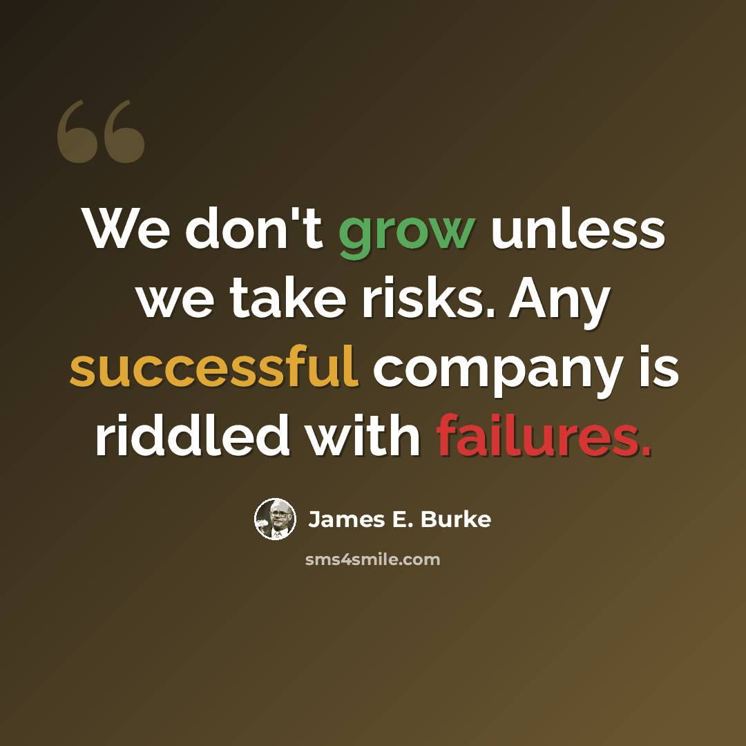“We don't grow unless we take risks. Any successful company is riddled with failures.” quote by James E. Burke