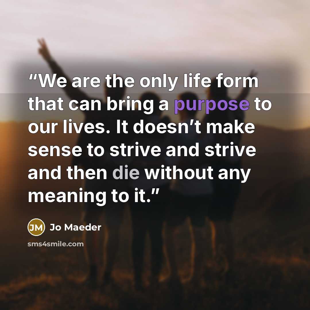 “We are the only life form that can bring a purpose to our lives. It doesn’t make sense to strive and strive and then die without any meaning to it.” quote by Jo Maeder