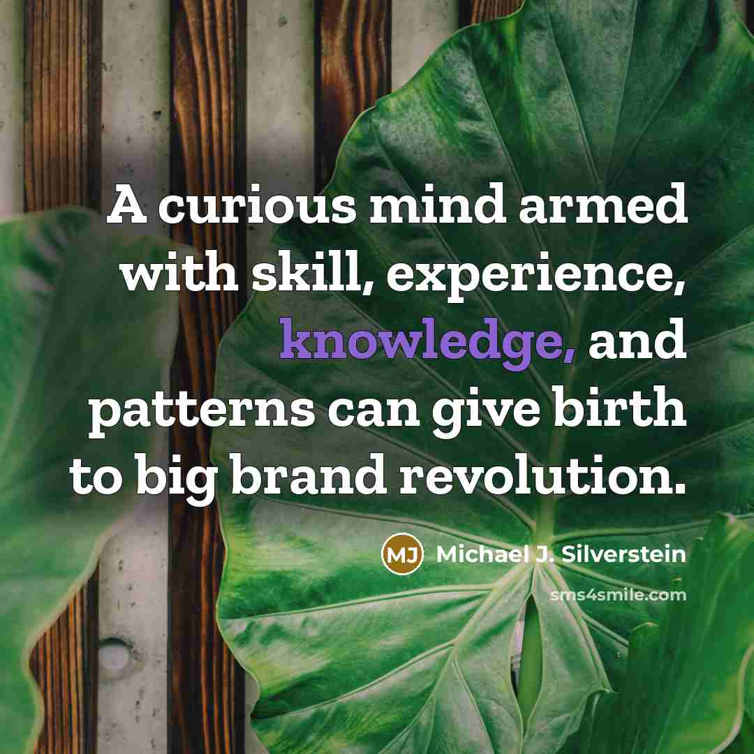“A curious mind armed with skill, experience, knowledge, and patterns can give birth to big brand revolution.” quote by Michael J. Silverstein