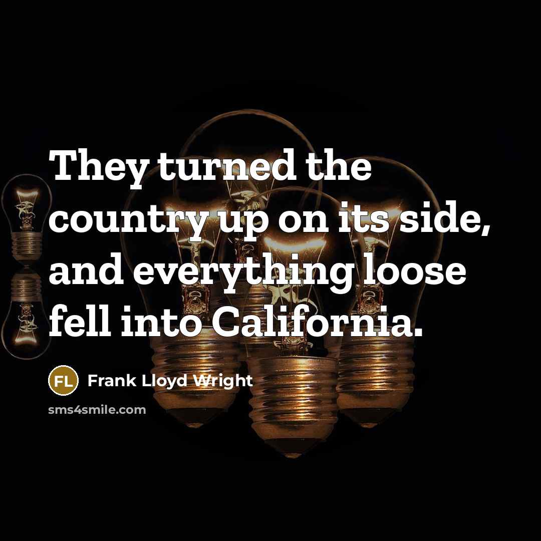 “They turned the country up on its side, and everything loose fell into California.” quote by Frank Lloyd Wright