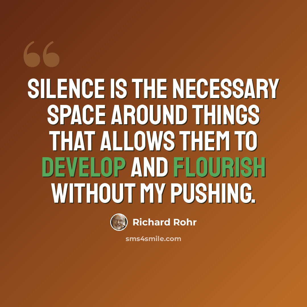 “Silence is the necessary space around things that allows them to develop and flourish without my pushing.” quote by Richard Rohr