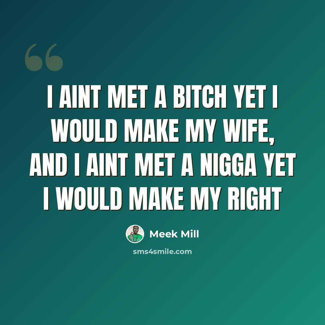 “I aint met a bitch yet I would make my wife, and I aint met a nigga yet I would make my right” quote by Meek Mill