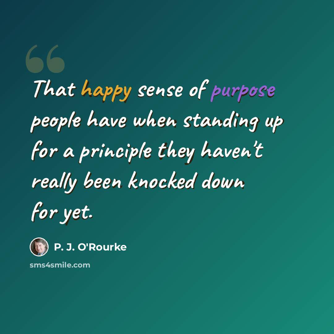“That happy sense of purpose people have when standing up for a principle they haven't really been knocked down for yet.” quote by P. J. O'Rourke