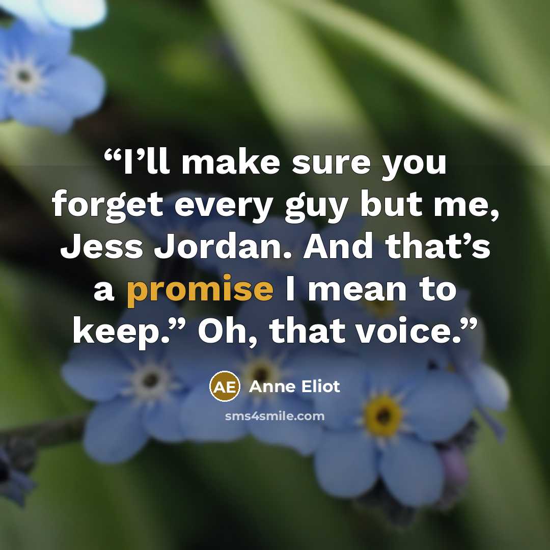 “I’ll make sure you forget every guy but me, Jess Jordan. And that’s a promise I mean to keep.” Oh, that voice.” quote by Anne Eliot