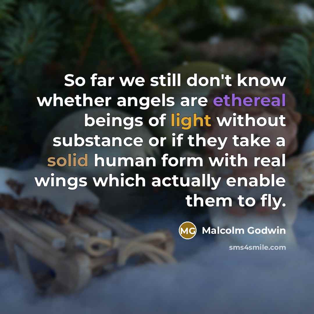 “So far we still don't know whether angels are ethereal beings of light without substance or if they take a solid human form with real wings which actually enable them to fly.” quote by Malcolm Godwin