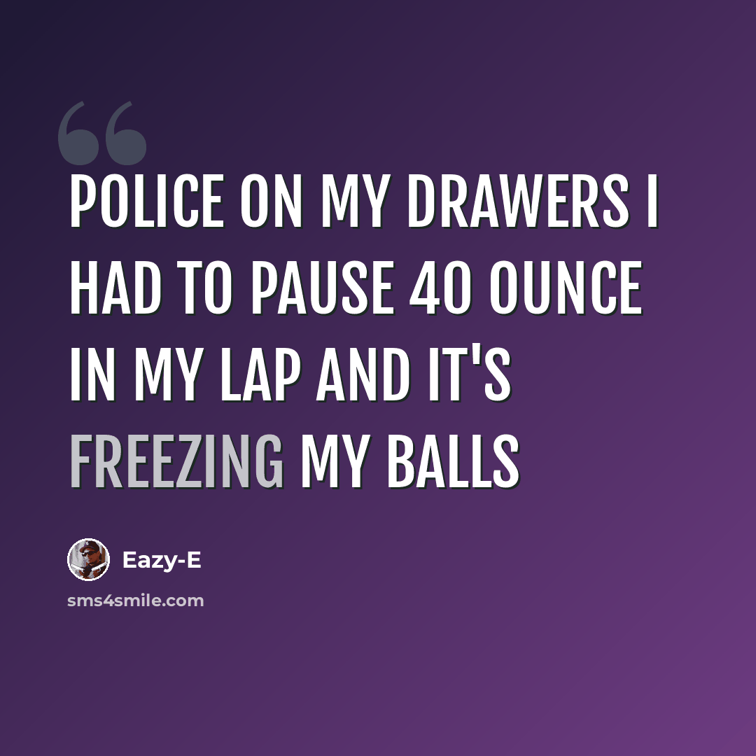 “Police on my drawers I had to pause 40 ounce in my lap And it's freezing my balls” quote by Eazy-E