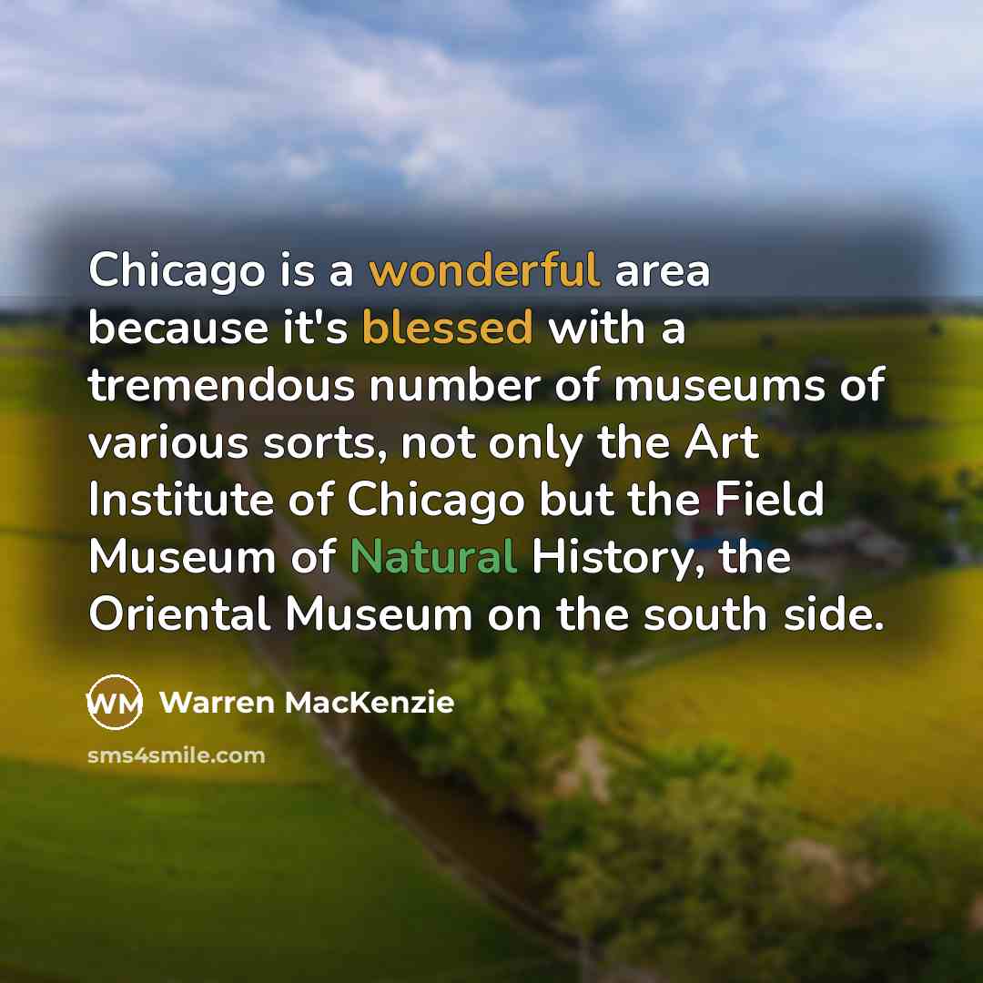 “Chicago is a wonderful area because it's blessed with a tremendous number of museums of various sorts, not only the Art Institute of Chicago but the Field Museum of Natural History, the Oriental Museum on the south side.” quote by Warren MacKenzie