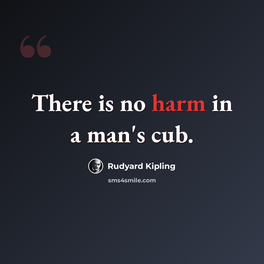 “There is no harm in a man's cub.” quote by Rudyard Kipling