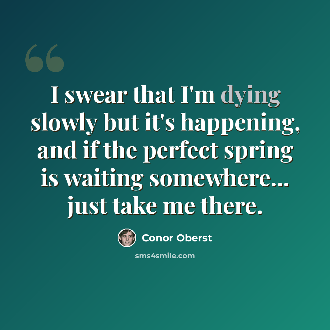 “I swear that I'm dying slowly but it's happening, and if the perfect spring is waiting somewhere... just take me there.” quote by Conor Oberst