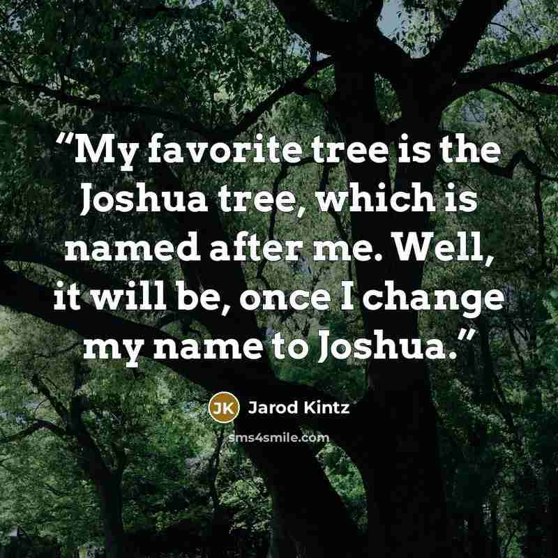 “My favorite tree is the Joshua tree, which is named after me. Well, it will be, once I change my name to Joshua.” quote by Jarod Kintz