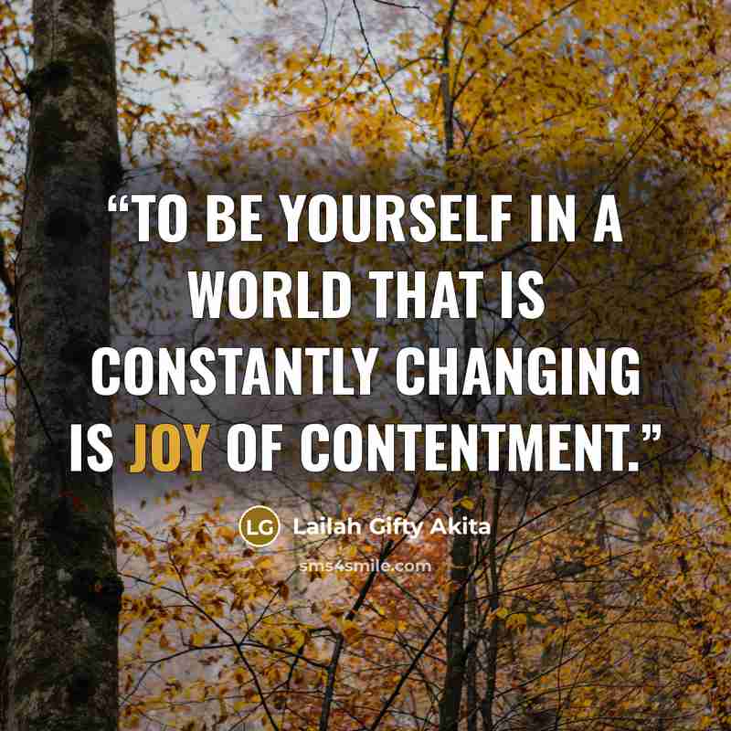 “To be yourself in a world that is constantly changing is joy of contentment.” quote by Lailah Gifty Akita