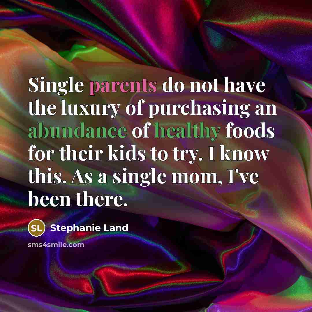 “Single parents do not have the luxury of purchasing an abundance of healthy foods for their kids to try. I know this. As a single mom, I've been there.” quote by Stephanie Land