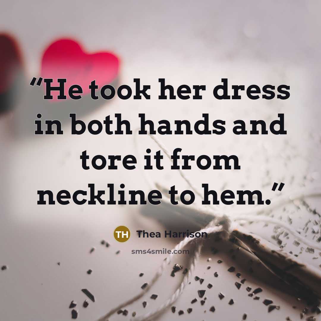 “He took her dress in both hands and tore it from neckline to hem.” quote by thea harrison