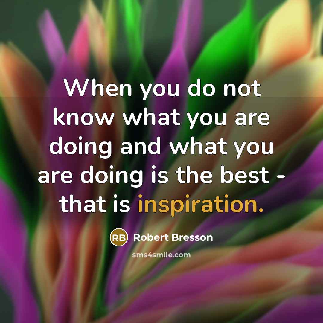 “When you do not know what you are doing and what you are doing is the best - that is inspiration.” quote by Robert Bresson