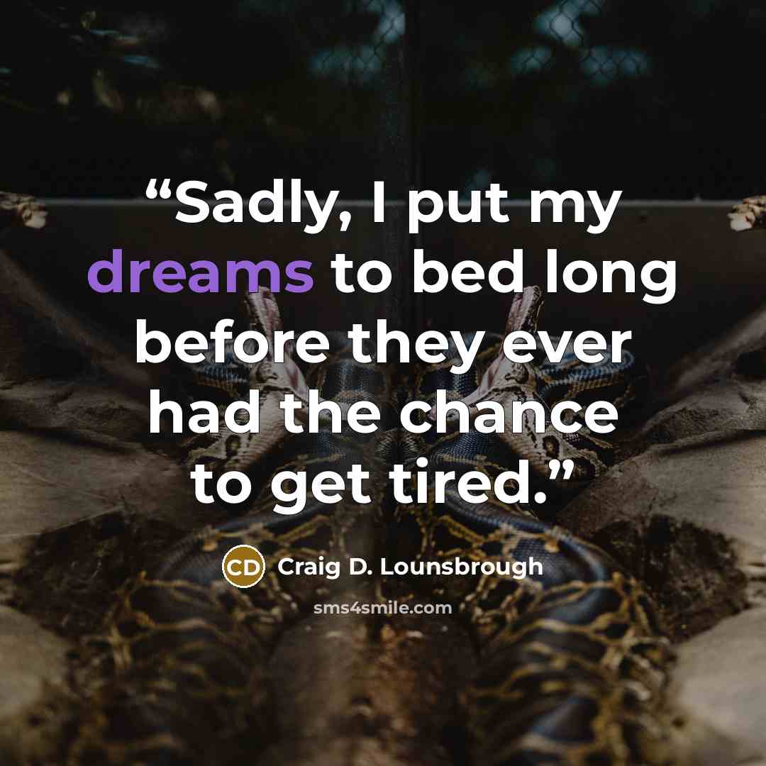“Sadly, I put my dreams to bed long before they ever had the chance to get tired.” quote by Craig D. Lounsbrough